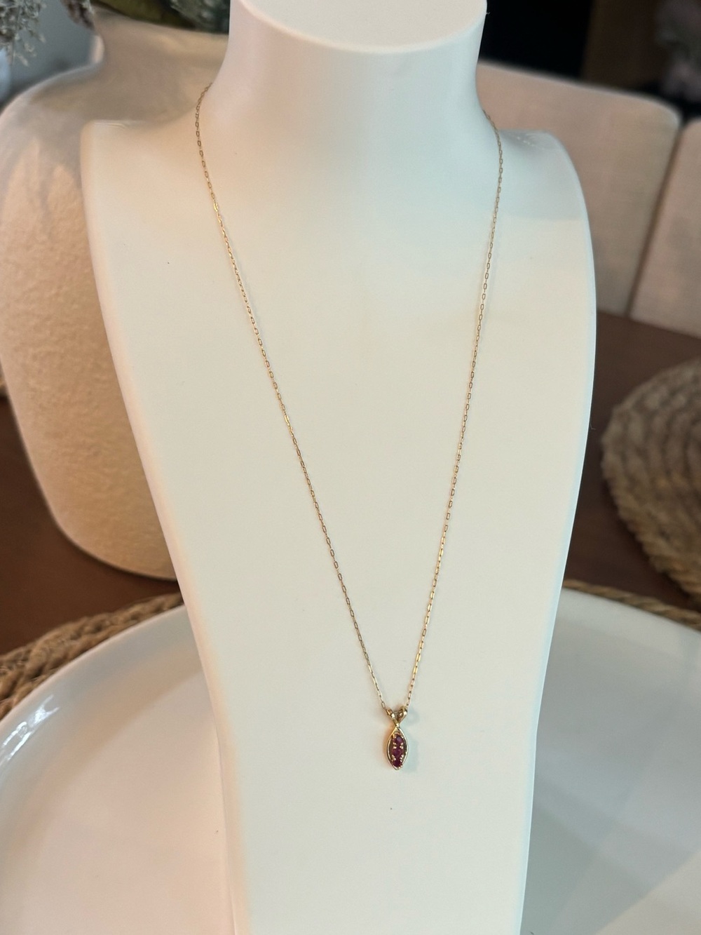14K Gold Necklace 16" Fine Chain Ruby Pendant 1.45g 14KP Tested Plumb Solid READ